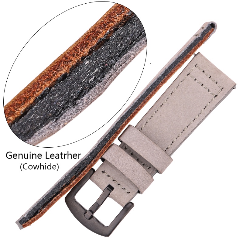 Dây Đeo Đồng Hồ Bằng Da Bò 18 20mm 22mm 24mm Màu Đen / Xanh Dương / Xám / Nâu Cho Nam Và Nữ HENGRC