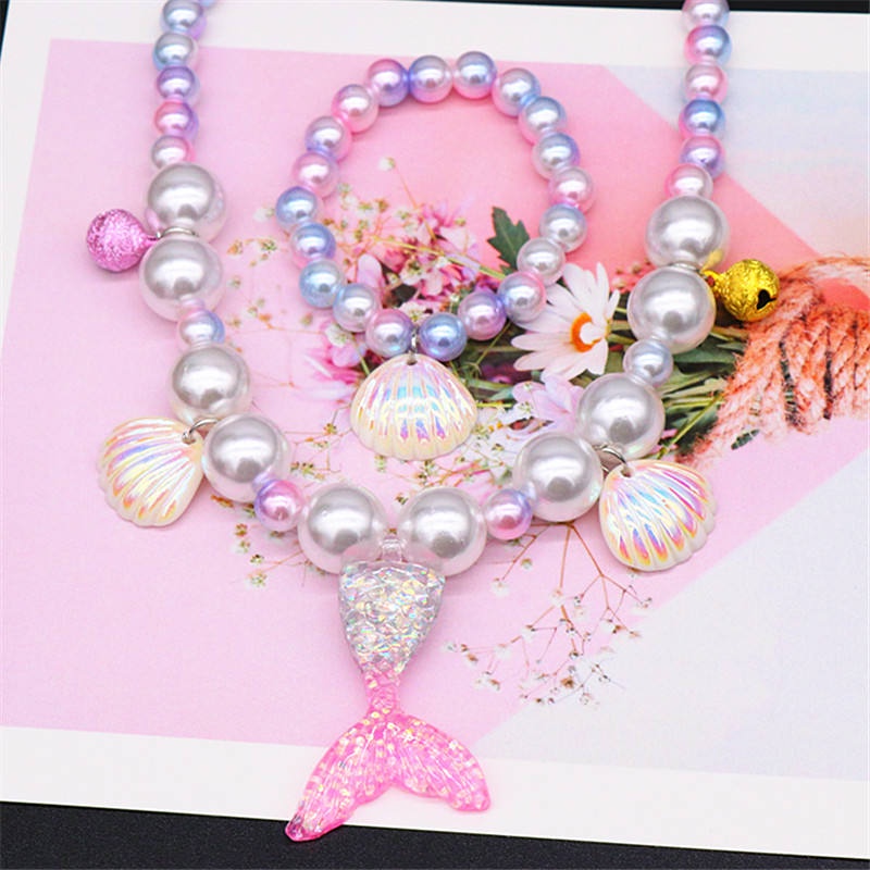 Bộ Trang Sức 5 Món Mặt Vòng cổ / Nhẫn / Bông Tai Hình Vỏ Sò / Nàng Tiên Cá Bé