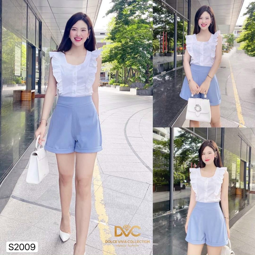Set Áo Bèo Cánh Tiên Và Quần Ngắn Có Khóa Kéo Rose Fashion