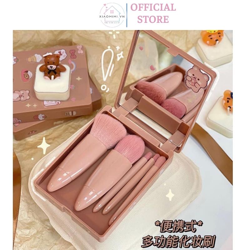 Bộ cọ trang điểm makeup cá nhân combo bộ 6 món kèm hộp gương màu hồng XIAOMIMI D1.100