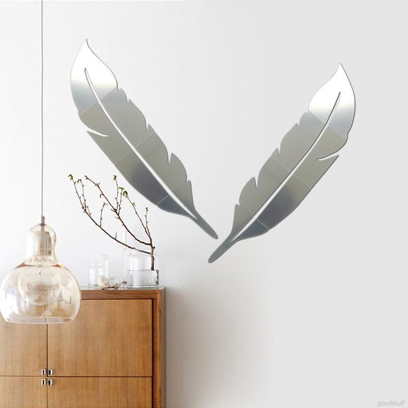 Household Concise Mirror Feather Shape 3D Self-adhesion Eco-friendly Safety Wall Decoration