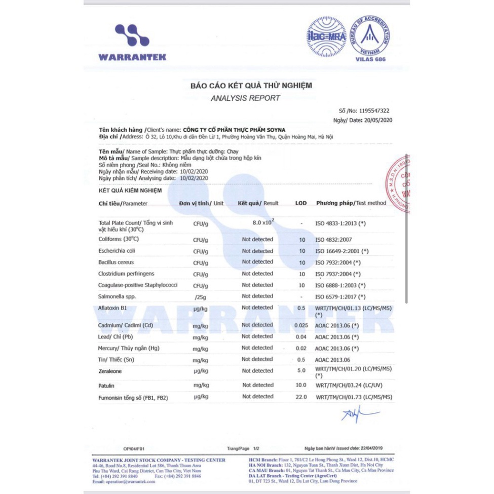 Sữa Hạt Chay SoyNa Dành Cho Người Ăn Chay hộp 800g