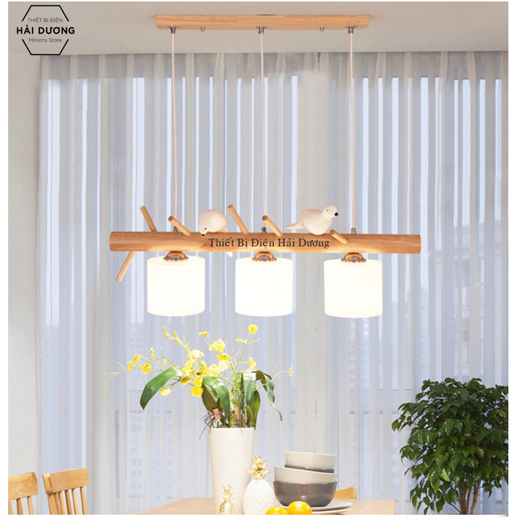 Đèn Thả Trần Trang Trí Phong Cách Bắc Âu Vintage 3 chao thân gỗ đế gỗ - TN322 - Tặng kèm 3 bóng led 3chế độ