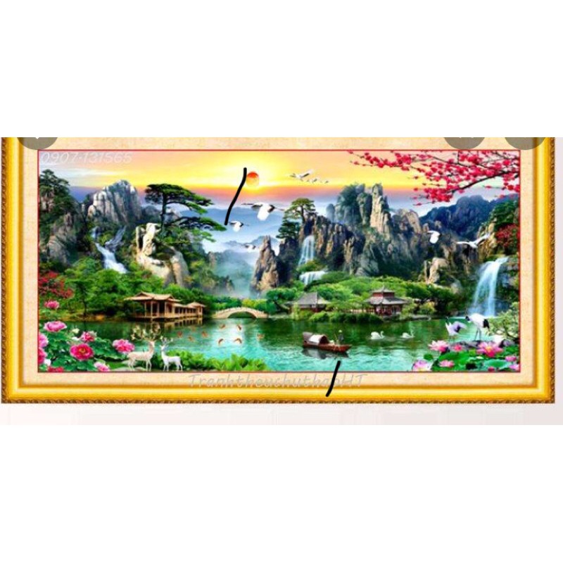 Tranh thêu chữ thập Phong Cảnh Lưu Thuỷ Sinh Tài LV3324 (160x75)  LV3325 (200x90)chưa thêu