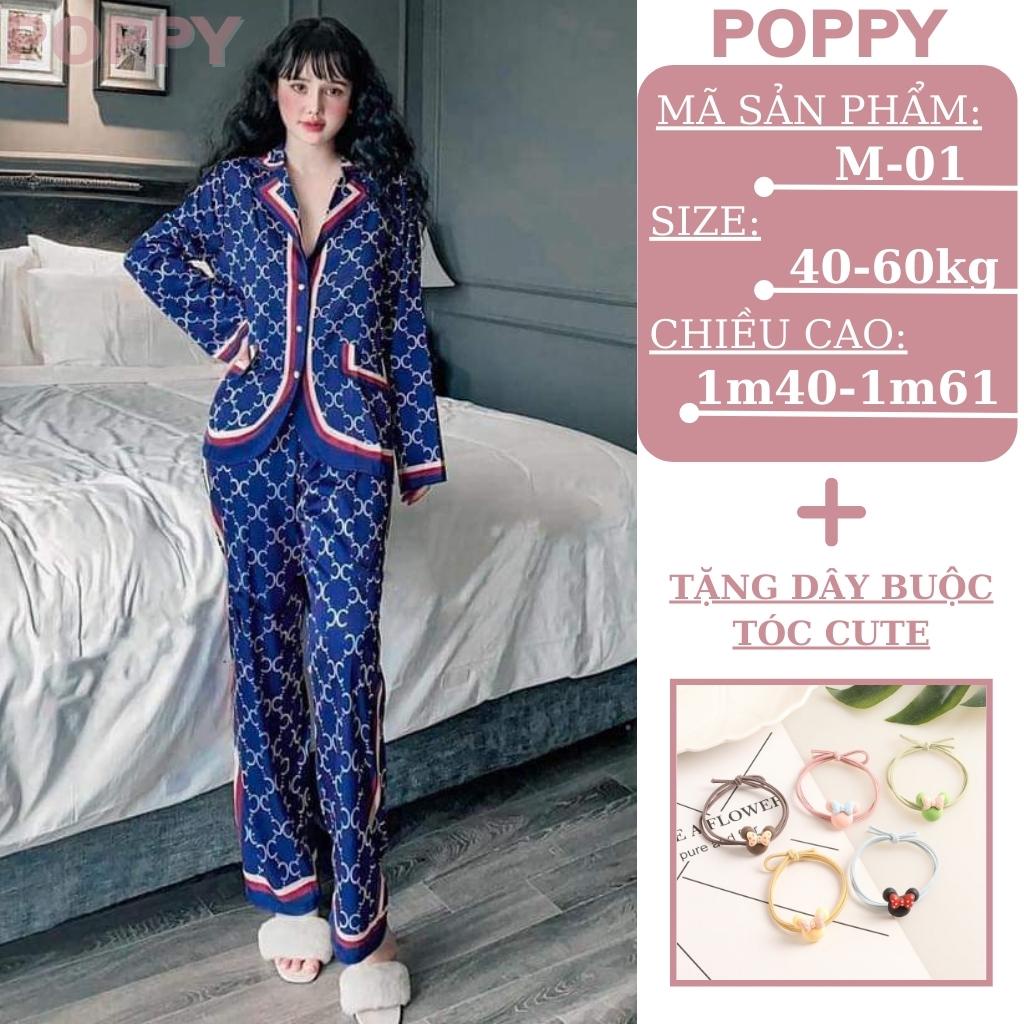 Đồ ngủ pijama nữ hàn quốc lụa LATIN đẹp,Bộ mặc nhà nữ cao cấp đồ Bộ nữ quần dài POPPY-A15