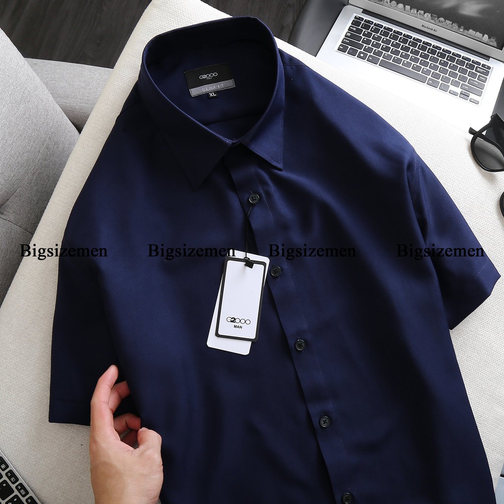 Áo sơ mi thời trang nam tay ngắn bigsize màu xanh đen < 130kg mặc đẹp | BigBuy360 - bigbuy360.vn