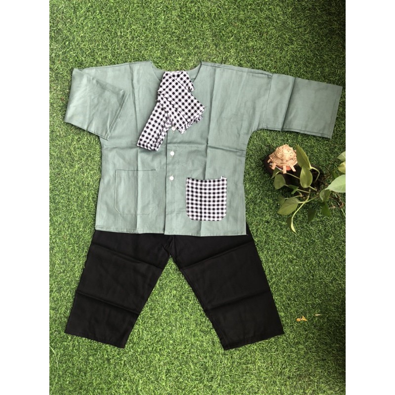 Bà Ba Bé Trai Bé Gái Màu Xanh Ghi