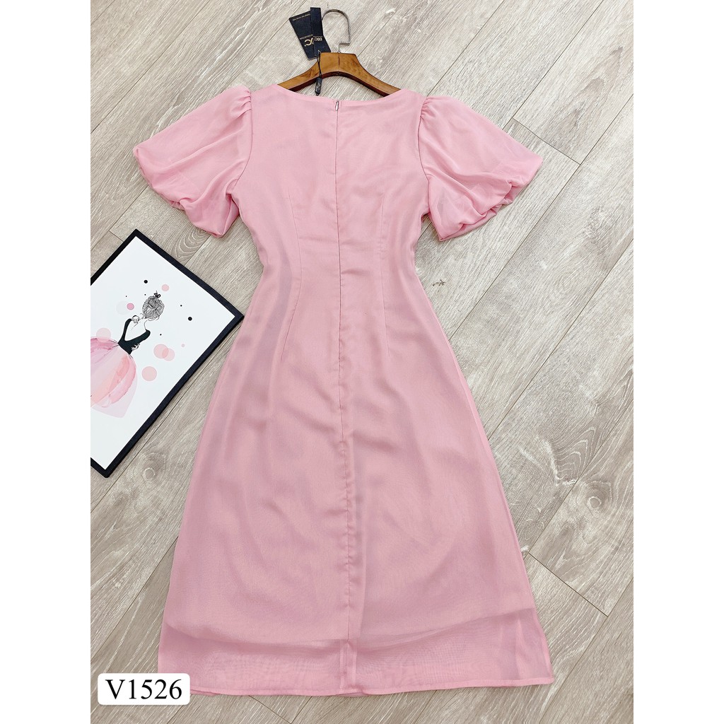 Váy hồng tay bồng nhún eo V1526 - Đẹp Shop DVC (Kèm ảnh thật trải sàn do shop tự chụp) | BigBuy360 - bigbuy360.vn