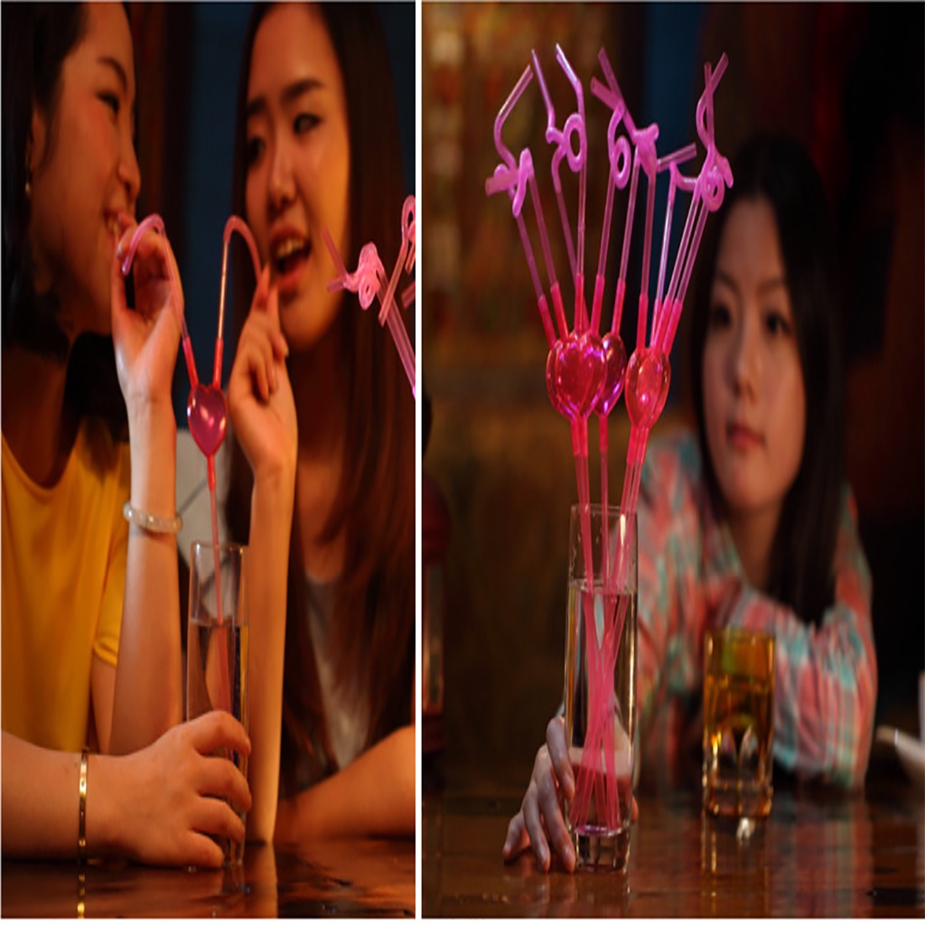 Ống Hút Hình Trái Tim Đôi Hai Đầu Cặp Đôi 2 Trong 1 Nhựa Tái Sử Dụng Trong Suốt Độc Đáo Ngộ Nghĩnh Màu Hồng Cho Bé