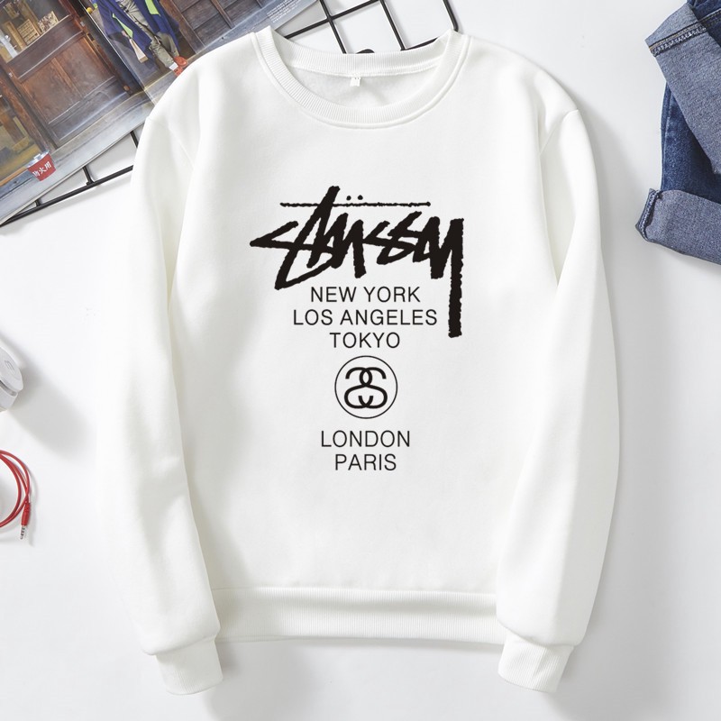 Stussy Áo Sweater Tay Dài Cổ Tròn Dáng Rộng Lót Nhung Thời Trang Cho Cặp Đôi | BigBuy360 - bigbuy360.vn