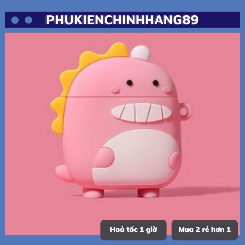 🔥 Case Ap 1/2 & Pro 🔥 Freeship 🔥 VỎ BỌC KHỦNG LONG BỜM VÀNG- HỒNG  - Cho Tai Nghe Không Dây (Bluetoo