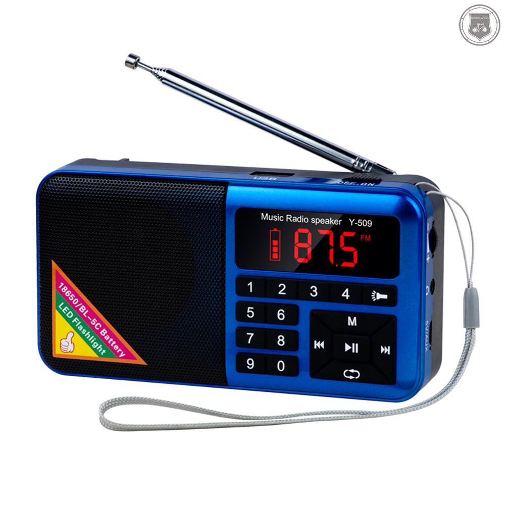 ☞[ready stock]Y-509 Portable FM Radio Mini Digital Raido Speaker with LED Flashlight Screen Display MP3 Music Player