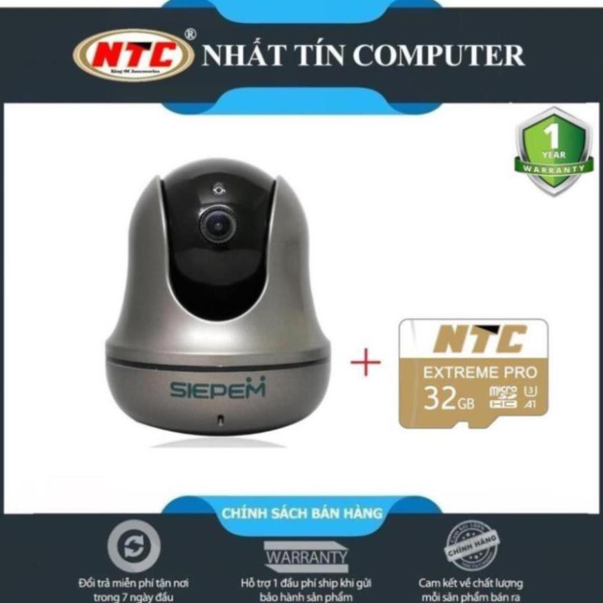 Camera IP Wifi SIEPEM S6812 Plus hỗ trợ FullHD 1080P - độ phân giải 2.0MP (Xám đen) + Kèm thẻ NTC U3 4K 32GB