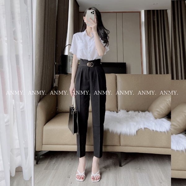 Quần tây nữ lưng cao AMY dáng baggy cạp cao siêu tôn dáng ống đứng chuẩn đẹp khóa trước đen trắng nâu Q579