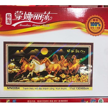 Tranh đính đá + tranh thêu ngựa mã đáo thành công nền đen
