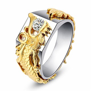 Nhẫn Rồng Cuộn Mạ Vàng Ngậm Đá