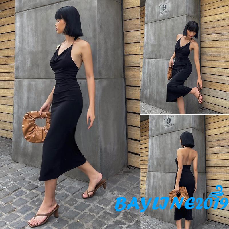 Đầm Dài Hai Dây Ôm Dáng Màu Sắc Đơn Giản Dành Cho Nữ