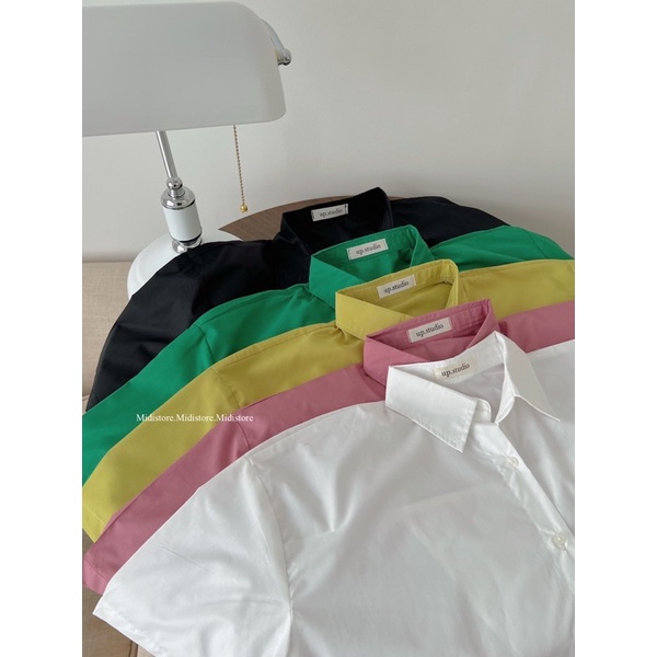 Áo Sơ mi thô trơn ngắn tay xẻ sau up