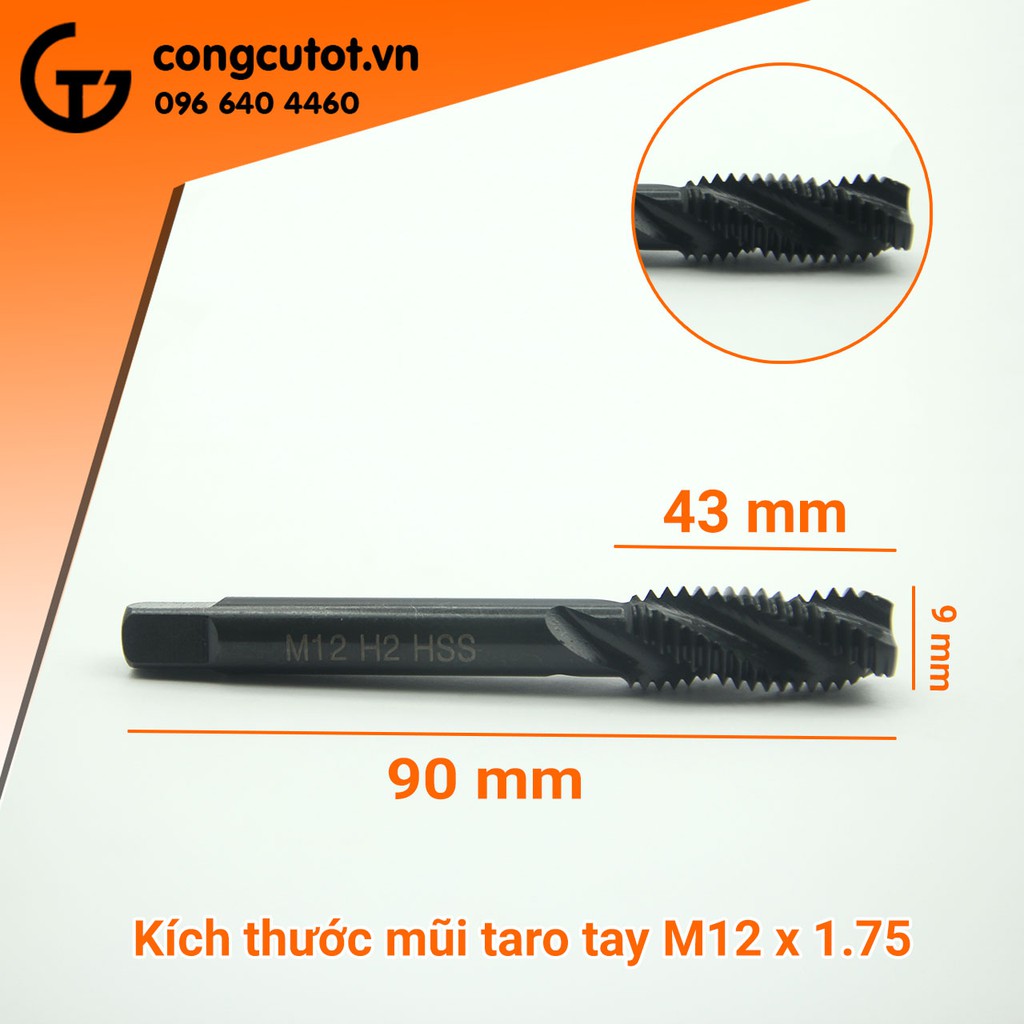 Mũi taro tay M12 x 1.75 thép HSS 6542 thẩm nitơ