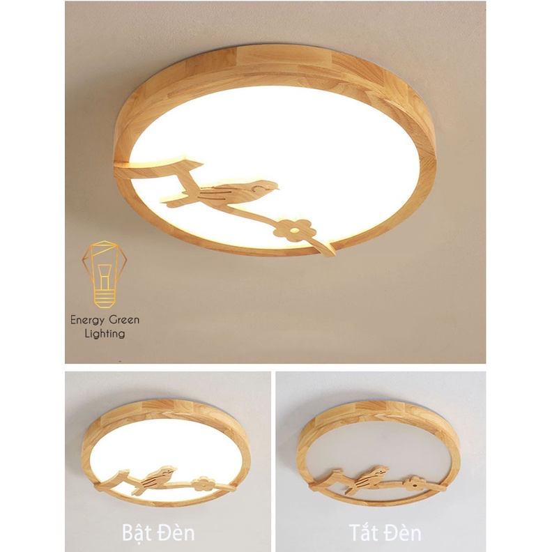 Đèn LED Ốp Trần Energy Green Lighting Gỗ Hình Tròn Trang Trí Hình Chú Chim OT-98307 - Đường Kính 30cm