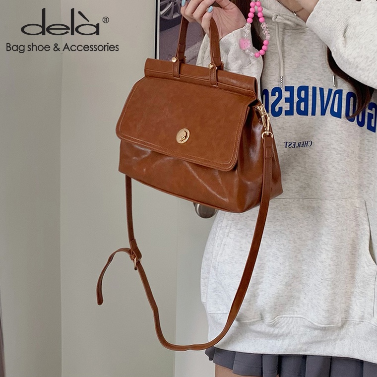 Dela Túi Đeo Chéo Cỡ Lớn Phong Cách Retro Thời Trang Thu Đông Mới Cho Nữ