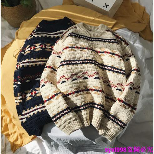 Áo Sweater Tay Dài Dáng Rộng In Họa Tiết Thổ Cẩm Kiểu Nhật Bản Cho Nam Có 3 Màu Lựa Chọn