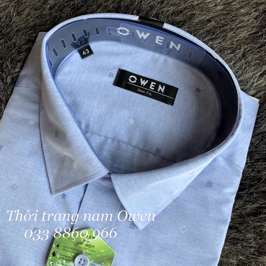 OWEN - Áo sơ mi dài tay Owen Slimfit chất lô hội mềm mịn màu xanh in họa tiết 22943