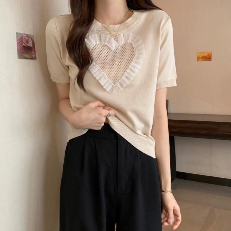 Áo Thun Dệt Kim Tay Ngắn Cổ Tròn Dáng Rộng Thời Trang Mùa Hè Cho Nữ