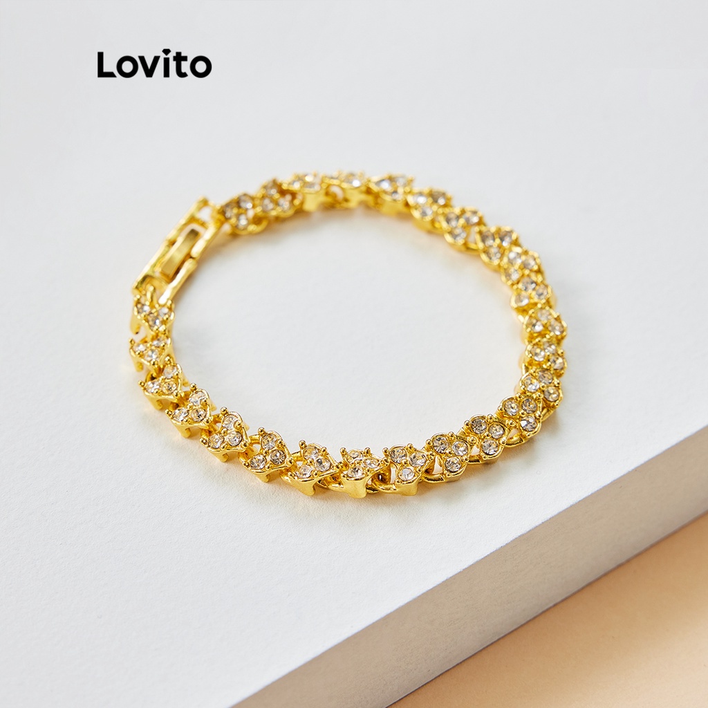Vòng tay Lovito Masonry đính đá bằng kim loại trang trí L17M440 (Màu vàng)