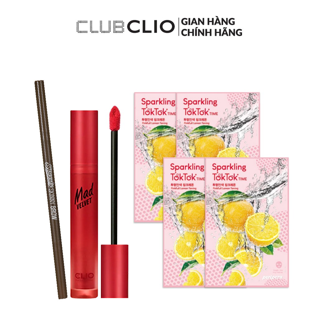 [Qùa tặng] Bộ Son Clio Mad Velvet Tint 02& chì chân mày Peripera 03 & 4 Mặt nạ PP 6pcs