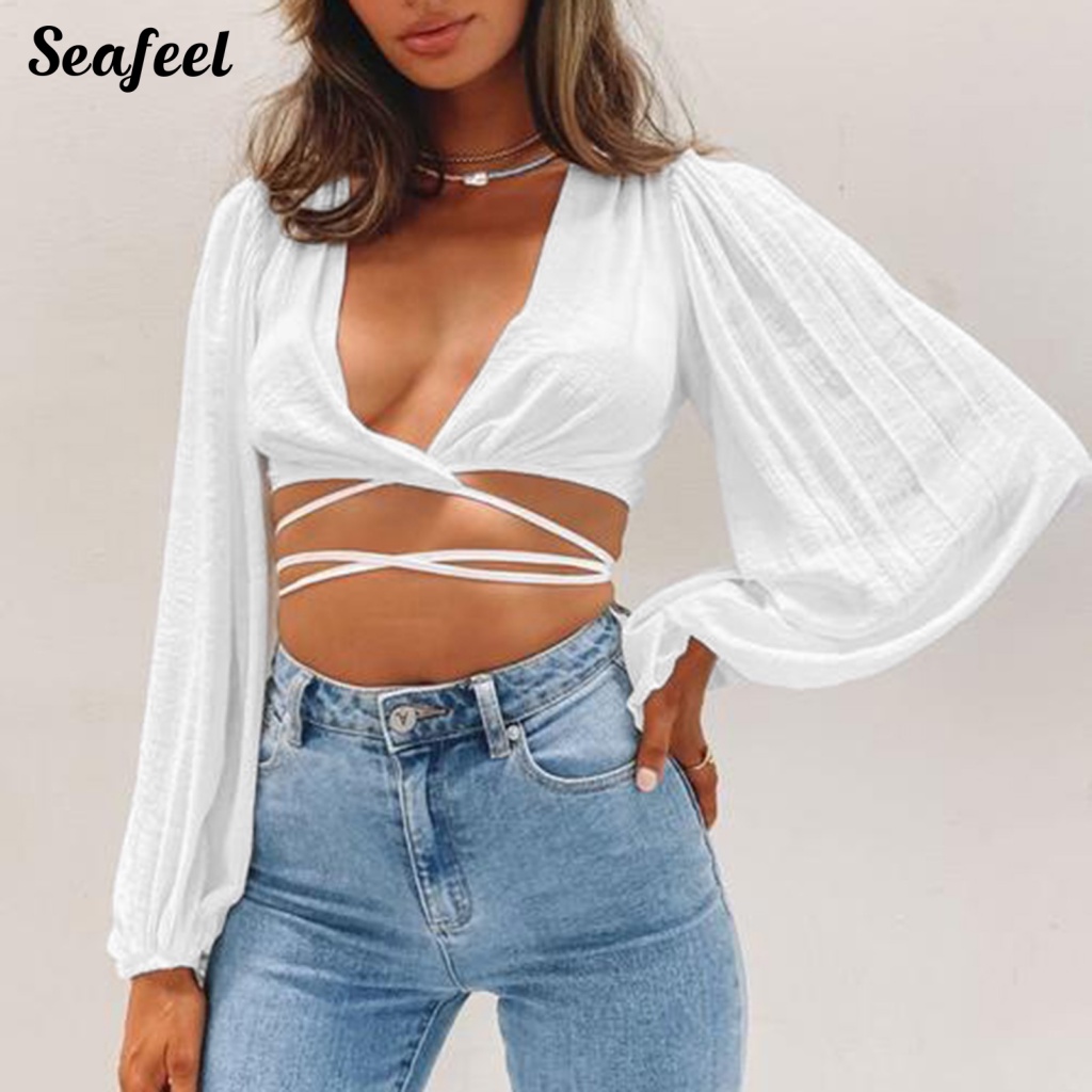 Sf_áo Ngắn Dáng Rộng Tay Phồng Mùa Hè Ôm Dáng Gợi Cảm Cho Nữ