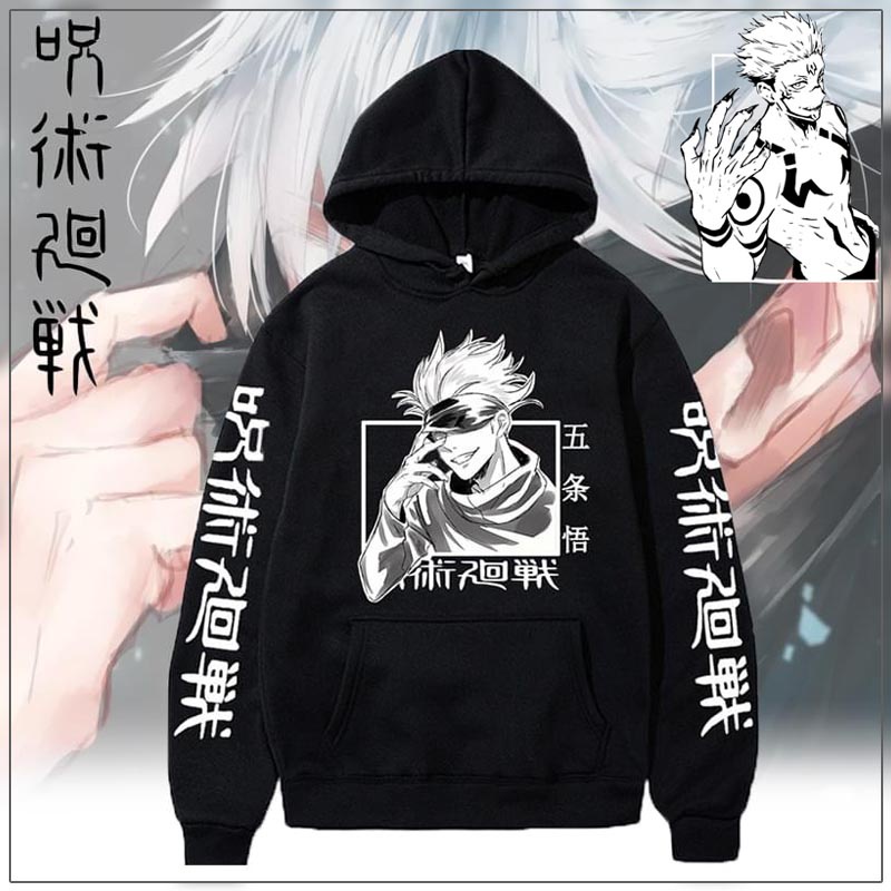 Áo hoodie Jujutsu Kaisen Satoru Gojo anime manga độc đẹp giá rẻ 2 màu đen trắng