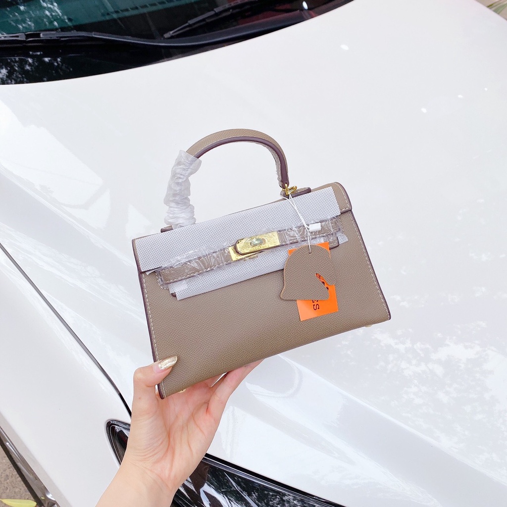 Túi chữ H da xước khóa vàng size mini 18cm xinh xỉu