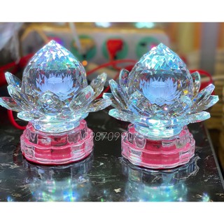 Cặp đèn thờ trái đào pha lê nguyên khối
