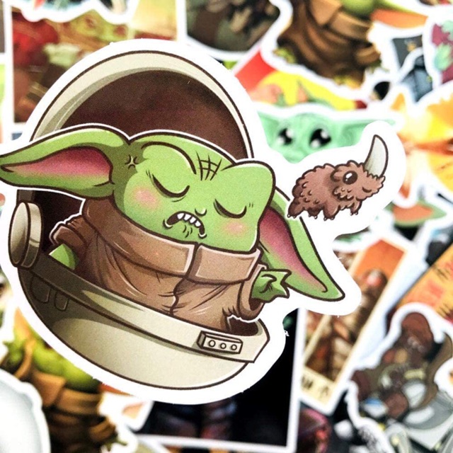 Sticker baby yoda set 30-50 cái ép lụa/ hình dán baby yoda