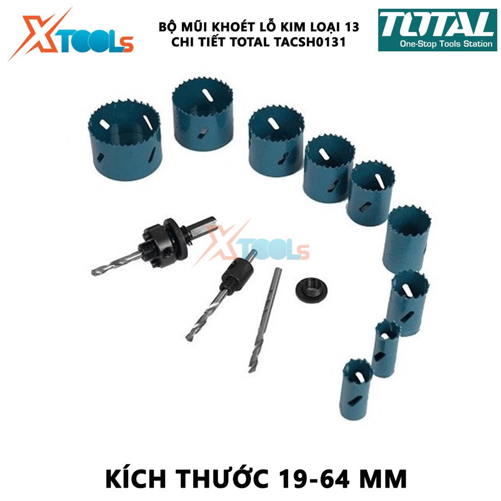 Bộ mũi khoét lỗ kim loại 13 chi tiết TOTAL TACSH0131 | Bộ 13 mũi khoét lỗ kim loại 19-64mm [CHÍNH HÃNG] [XTOOLs]