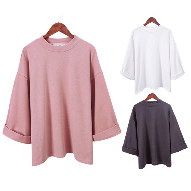 Ready stock Women T-Shirt Clothing Loose Blouse Plain 3/4 Sleeve Oversize Tee