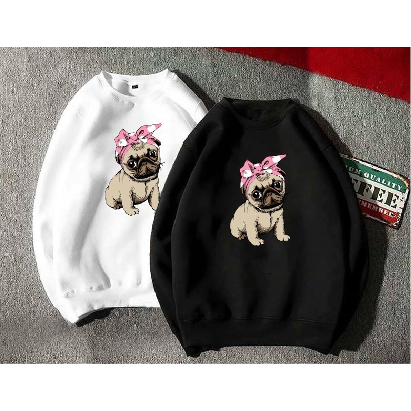 Áo nỉ Sweater hình chó Pug dễ thương form suông rộng unisex cho nam nữ cổ tròn, chất nỉ bông siêu ấm áo sweate