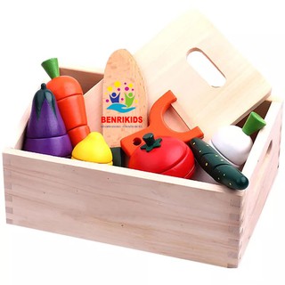 Bộ Bộ Cắt Hoa Quả Bằng Gỗ Tự Nhiên Hàng Xuất Nhật Có Hộp Đựng Cho Bé