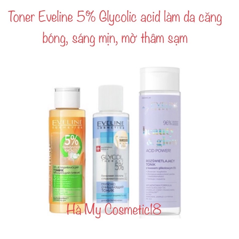 Toner Eveline 5% Glycolic Acid - Glycol Therapy 110ml giúp da căng bóng,mịn màng