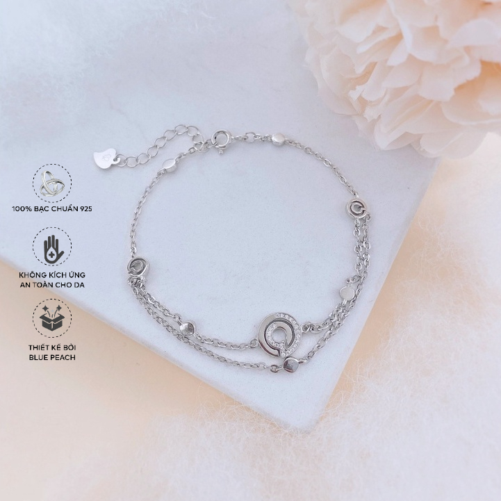 Lắc Chân Bạc Blue Peach Circle Double V2 LC257