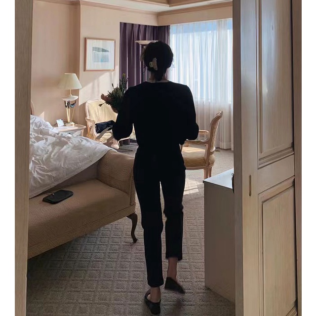 Áo Sơ Mi Tay Dài Buộc Dây Màu Đen Thanh Lịch Dành Cho Nữ 49305