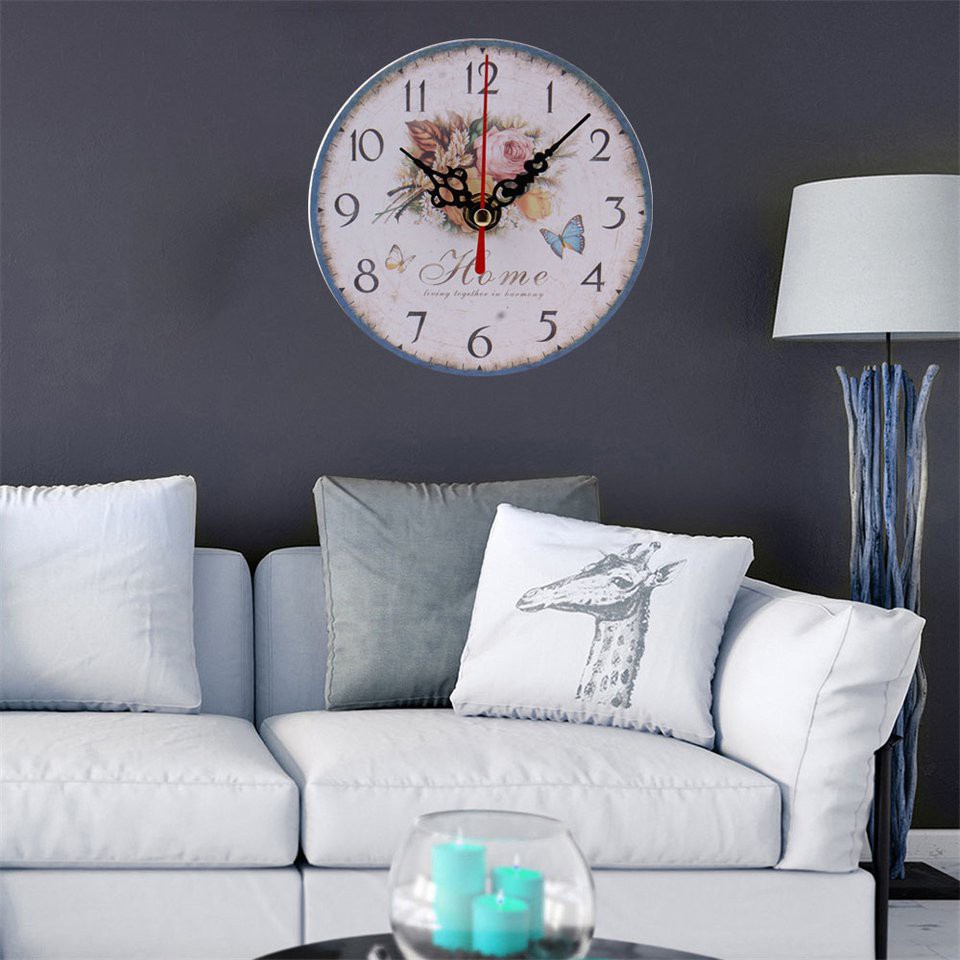 Đồng Hồ Treo Tường Hình Tròn Bằng Gỗ Phong Cách Retro Sáng Tạo Trang Trí Phòng Khách