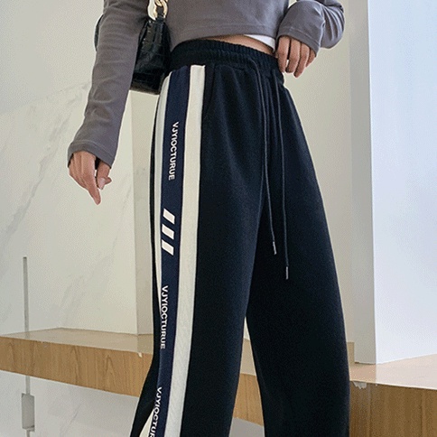 SUXI Quần Dài Thể Thao Ống Rộng Phối Dây Rút Thời Trang Xuân Thu Cho Nữ