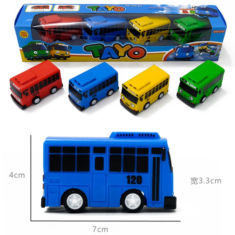 (KT xe ~3.3*4*7cm) BỘ 4 NHÀ XE + XE BÚYT TAYO (như hình)