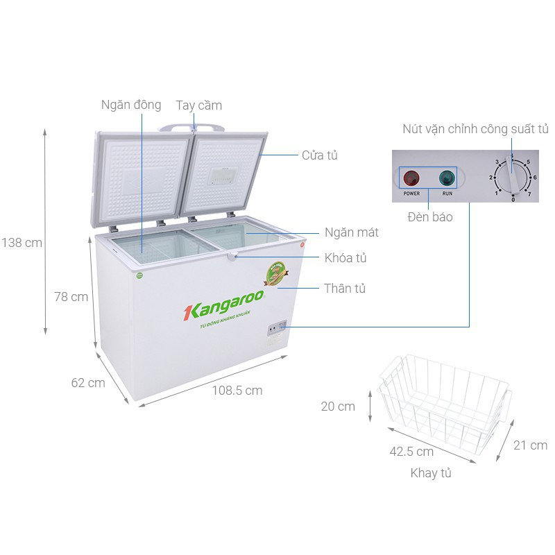 Tủ đông Kangaroo dàn đồng 2 chế độ KG298C2