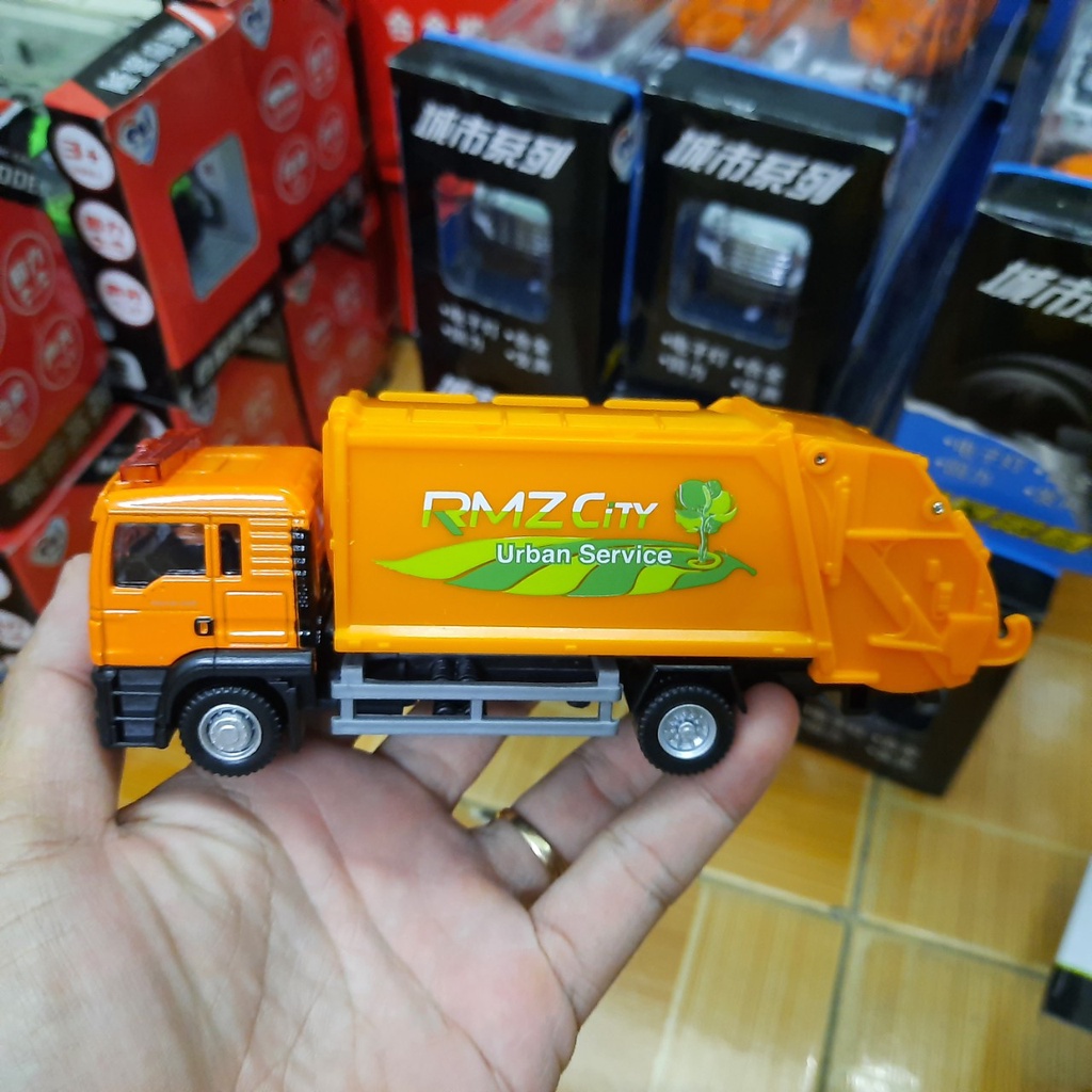 Ô tô chở rác mini đầu MAN bằng hợp kim nhựa xe mô hình tỉ lệ 1:64 xe đồ chơi trẻ em