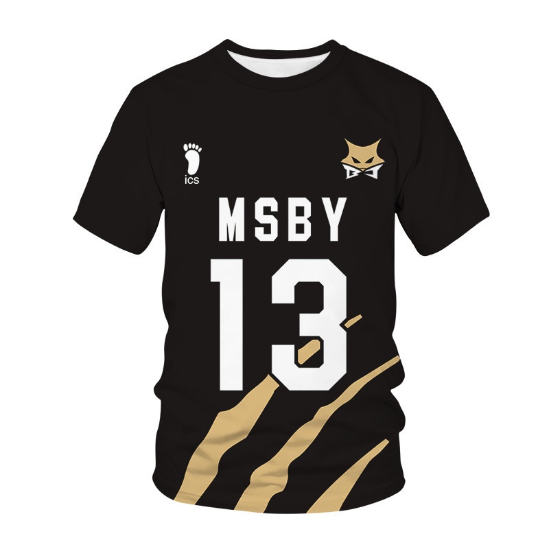 Áo Thun Thể Thao Tay Ngắn Màu Đen In Hình Anime Haikyuu MSBY Jackals Jersey Karasuno Shoyo Sakusa HINATA BOKUTO S-5XL