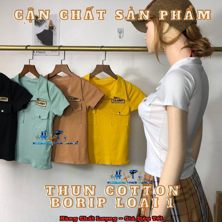 Áo thun croptop cổ bẻ phlối cúc bấm thêu logo mẫu mới thời trang 2020 | BigBuy360 - bigbuy360.vn