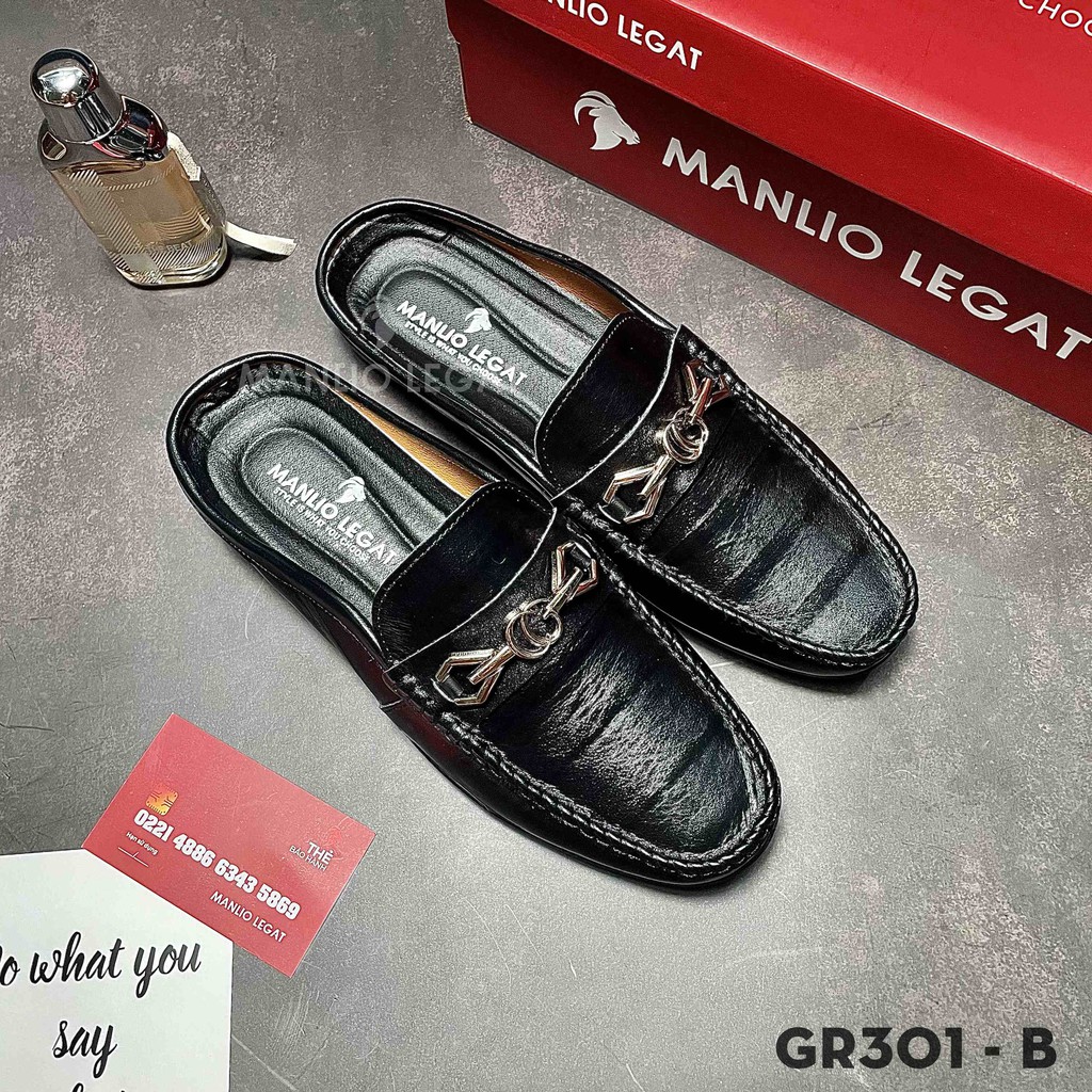 Giày sục nam da thật Manlio Legat màu đen nơ khóa vàng GR301 - B